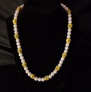 Yellow Skull Pearl Necklace and Matching Bracelet